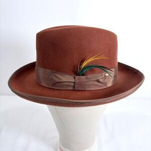 Alberto Celini Godfather Collection Mens Wool Felt Fedora Hat Rust Brown Sz L